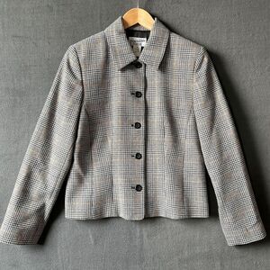 Pendleton Wool Blazer Women's Size 8 Herringbone Plaid Black/White/Tan